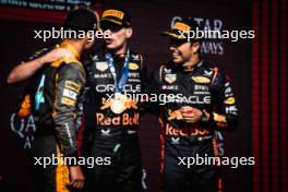 The podium (L to R): Lando Norris (GBR) McLaren, second; Max Verstappen (NLD) Red Bull Racing, race winner; Sergio Perez (MEX) Red Bull Racing, third. 23.07.2023. Formula 1 World Championship, Rd 12, Hungarian Grand Prix, Budapest, Hungary, Race Day.