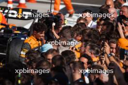 Lando Norris (GBR) McLaren celebrates his second position in parc ferme with the team. 23.07.2023. Formula 1 World Championship, Rd 12, Hungarian Grand Prix, Budapest, Hungary, Race Day.