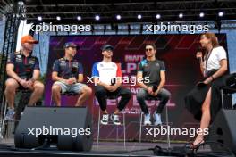 (L to R): Max Verstappen (NLD) Red Bull Racing; Sergio Perez (MEX) Red Bull Racing; Pierre Gasly (FRA) Alpine F1 Team; and Esteban Ocon (FRA) Alpine F1 Team, on the FanZone Stage. 22.07.2023. Formula 1 World Championship, Rd 12, Hungarian Grand Prix, Budapest, Hungary, Qualifying Day.