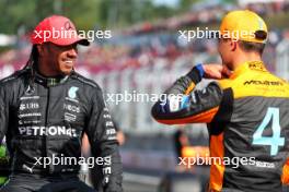 (L to R): Pole sitter Lewis Hamilton (GBR) Mercedes AMG F1 in qualifying parc ferme with third placed Lewis Hamilton (GBR) Mercedes AMG F1. 22.07.2023. Formula 1 World Championship, Rd 12, Hungarian Grand Prix, Budapest, Hungary, Qualifying Day.