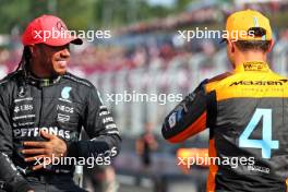 (L to R): Pole sitter Lewis Hamilton (GBR) Mercedes AMG F1 in qualifying parc ferme with third placed Lewis Hamilton (GBR) Mercedes AMG F1. 22.07.2023. Formula 1 World Championship, Rd 12, Hungarian Grand Prix, Budapest, Hungary, Qualifying Day.