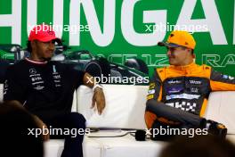 (L to R): Lewis Hamilton (GBR) Mercedes AMG F1 and Lando Norris (GBR) McLaren in the post qualifying FIA Press Conference. 22.07.2023. Formula 1 World Championship, Rd 12, Hungarian Grand Prix, Budapest, Hungary, Qualifying Day.