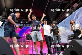 (L to R): Max Verstappen (NLD) Red Bull Racing; Sergio Perez (MEX) Red Bull Racing; Pierre Gasly (FRA) Alpine F1 Team; and Esteban Ocon (FRA) Alpine F1 Team, on the FanZone Stage. 22.07.2023. Formula 1 World Championship, Rd 12, Hungarian Grand Prix, Budapest, Hungary, Qualifying Day.