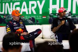 (L to R): Max Verstappen (NLD) Red Bull Racing and Lewis Hamilton (GBR) Mercedes AMG F1 in the post qualifying FIA Press Conference. 22.07.2023. Formula 1 World Championship, Rd 12, Hungarian Grand Prix, Budapest, Hungary, Qualifying Day.