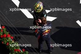 Pole sitter Lewis Hamilton (GBR) Mercedes AMG F1 with second placed Max Verstappen (NLD) Red Bull Racing in qualifying parc ferme. 22.07.2023. Formula 1 World Championship, Rd 12, Hungarian Grand Prix, Budapest, Hungary, Qualifying Day.