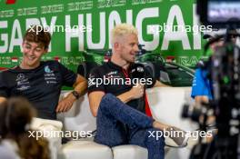 (L to R): George Russell (GBR) Mercedes AMG F1 and Nico Hulkenberg (GER) Haas F1 Team in the FIA Press Conference. 20.07.2023. Formula 1 World Championship, Rd 12, Hungarian Grand Prix, Budapest, Hungary, Preparation Day.