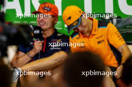 (L to R): Max Verstappen (NLD) Red Bull Racing and Oscar Piastri (AUS) McLaren in the FIA Press Conference. 20.07.2023. Formula 1 World Championship, Rd 12, Hungarian Grand Prix, Budapest, Hungary, Preparation Day.
