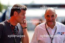 (L to R): Mark Webber (AUS) Channel 4 Presenter / Driver Manager with Bruno Michel (FRA) F2 and F3 Chief Executive Officer. 01.09.2023. Formula 1 World Championship, Rd 15, Italian Grand Prix, Monza, Italy, Practice Day.