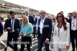 (L to R): Mohammed Bin Sulayem (UAE) FIA President; Georgia Meloni (ITA) Prime Minister; and Stefano Domenicali (ITA) Formula One President and CEO, on the grid. 03.09.2023. Formula 1 World Championship, Rd 15, Italian Grand Prix, Monza, Italy, Race Day.