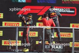 Sergio Perez (MEX) Red Bull Racing celebrates his second position on the podium. 03.09.2023. Formula 1 World Championship, Rd 15, Italian Grand Prix, Monza, Italy, Race Day.