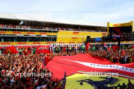 Circuit atmosphere - large Ferrari flag at the podium. 03.09.2023. Formula 1 World Championship, Rd 15, Italian Grand Prix, Monza, Italy, Race Day.