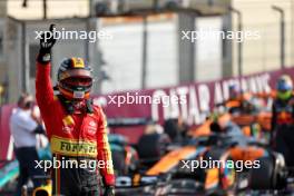 Carlos Sainz Jr (ESP) Ferrari celebrates his pole position in qualifying parc ferme. 02.09.2023. Formula 1 World Championship, Rd 15, Italian Grand Prix, Monza, Italy, Qualifying Day.