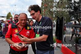 (L to R): Frederic Vasseur (FRA) Ferrari Team Principal with Mattia Binotto (ITA). 31.08.2023. Formula 1 World Championship, Rd 15, Italian Grand Prix, Monza, Italy, Preparation Day.