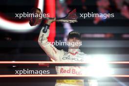 Race winner Max Verstappen (NLD) Red Bull Racing celebrates on the podium. 18.11.2023. Formula 1 World Championship, Rd 22, Las Vegas Grand Prix, Las Vegas, Nevada, USA, Race Day.