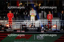The podium (L to R): Charles Leclerc (MON) Ferrari, second; Max Verstappen (NLD) Red Bull Racing, race winner; Sergio Perez (MEX) Red Bull Racing, third. 18.11.2023. Formula 1 World Championship, Rd 22, Las Vegas Grand Prix, Las Vegas, Nevada, USA, Race Day.