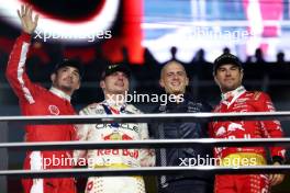 The podium (L to R): Charles Leclerc (MON) Ferrari, second; Max Verstappen (NLD) Red Bull Racing, race winner; Francesco Laus, Red Bull Racing Senior Tyre Simulation Engineer; Sergio Perez (MEX) Red Bull Racing, third. 18.11.2023. Formula 1 World Championship, Rd 22, Las Vegas Grand Prix, Las Vegas, Nevada, USA, Race Day.