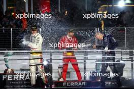 The podium (L to R): Max Verstappen (NLD) Red Bull Racing, race winner; Sergio Perez (MEX) Red Bull Racing, third; Francesco Laus, Red Bull Racing Senior Tyre Simulation Engineer. 18.11.2023. Formula 1 World Championship, Rd 22, Las Vegas Grand Prix, Las Vegas, Nevada, USA, Race Day.