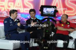 (L to R): James Vowles (GBR) Williams Racing Team Principal; Toto Wolff (GER) Mercedes AMG F1 Shareholder and Executive Director; and Frederic Vasseur (FRA) Ferrari Team Principal, in the FIA Press Conference. 16.11.2023. Formula 1 World Championship, Rd 22, Las Vegas Grand Prix, Las Vegas, Nevada, USA, Practice Day.