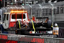 The Ferrari SF-23 of Carlos Sainz Jr (ESP) Ferrari is recovered back to the pits on the back of a truck. 16.11.2023. Formula 1 World Championship, Rd 22, Las Vegas Grand Prix, Las Vegas, Nevada, USA, Practice Day.