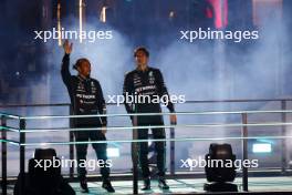 (L to R): Lewis Hamilton (GBR) Mercedes AMG F1 and George Russell (GBR) Mercedes AMG F1 - Opening Ceremony. 15.11.2023. Formula 1 World Championship, Rd 22, Las Vegas Grand Prix, Las Vegas, Nevada, USA, Preparation Day.