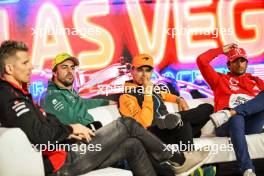 (L to R): Fernando Alonso (ESP) Aston Martin F1 Team; Lando Norris (GBR) McLaren; and Carlos Sainz Jr (ESP) Ferrari in the FIA Press Conference. 15.11.2023. Formula 1 World Championship, Rd 22, Las Vegas Grand Prix, Las Vegas, Nevada, USA, Preparation Day.