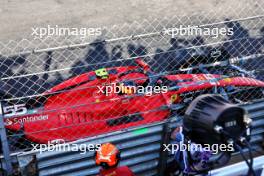 Carlos Sainz Jr (ESP) Ferrari SF-23 crashed in the second practice session. 26.05.2023. Formula 1 World Championship, Rd 7, Monaco Grand Prix, Monte Carlo, Monaco, Practice Day.