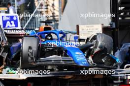 The Williams Racing FW45 of Alexander Albon (THA) Williams Racing is recovered back to the pits on the back of a truck. 26.05.2023. Formula 1 World Championship, Rd 7, Monaco Grand Prix, Monte Carlo, Monaco, Practice Day.