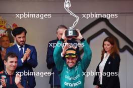 Fernando Alonso (ESP) Aston Martin F1 Team celebrates his second position on the podium. 28.05.2023. Formula 1 World Championship, Rd 7, Monaco Grand Prix, Monte Carlo, Monaco, Race Day.