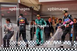 The podium: Fernando Alonso (ESP) Aston Martin F1 Team, second; Max Verstappen (NLD) Red Bull Racing, race winner; Esteban Ocon (FRA) Alpine F1 Team, third. 28.05.2023. Formula 1 World Championship, Rd 7, Monaco Grand Prix, Monte Carlo, Monaco, Race Day.