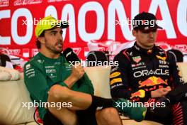 (L to R): Fernando Alonso (ESP) Aston Martin F1 Team and Max Verstappen (NLD) Red Bull Racing in the post race FIA Press Conference. 28.05.2023. Formula 1 World Championship, Rd 7, Monaco Grand Prix, Monte Carlo, Monaco, Race Day.