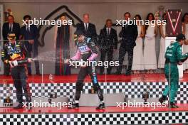 The podium (L to R): Max Verstappen (NLD) Red Bull Racing; race winner; Esteban Ocon (FRA) Alpine F1 Team, third; Fernando Alonso (ESP) Aston Martin F1 Team, second. 28.05.2023. Formula 1 World Championship, Rd 7, Monaco Grand Prix, Monte Carlo, Monaco, Race Day.