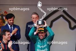 Fernando Alonso (ESP) Aston Martin F1 Team celebrates his second position on the podium. 28.05.2023. Formula 1 World Championship, Rd 7, Monaco Grand Prix, Monte Carlo, Monaco, Race Day.