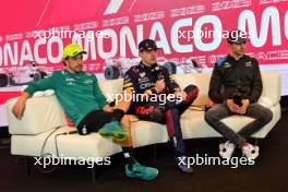 lktr Fernando Alonso (ESP) Aston Martin F1 Team; Max Verstappen (NLD) Red Bull Racing; and Esteban Ocon (FRA) Alpine F1 Team, in the post race FIA Press Conference. 28.05.2023. Formula 1 World Championship, Rd 7, Monaco Grand Prix, Monte Carlo, Monaco, Race Day.