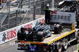 The Mercedes AMG F1 W14 of Lewis Hamilton (GBR) Mercedes AMG F1 is recovered back to the pits on the back of a truck after he crashed in the third practice session. 27.05.2023. Formula 1 World Championship, Rd 7, Monaco Grand Prix, Monte Carlo, Monaco, Qualifying Day.