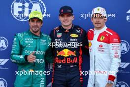 Qualifying top three in parc ferme (L to R): Fernando Alonso (ESP) Aston Martin F1 Team, second; Max Verstappen (NLD) Red Bull Racing, pole position; Charles Leclerc (MON) Ferrari, third. 27.05.2023. Formula 1 World Championship, Rd 7, Monaco Grand Prix, Monte Carlo, Monaco, Qualifying Day.