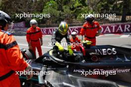 Lewis Hamilton (GBR) Mercedes AMG F1 W14 crashed in the third practice session. 27.05.2023. Formula 1 World Championship, Rd 7, Monaco Grand Prix, Monte Carlo, Monaco, Qualifying Day.