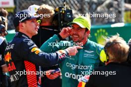 (L to R): Pole sitter Max Verstappen (NLD) Red Bull Racing with second placed Fernando Alonso (ESP) Aston Martin F1 Team in qualifying parc ferme. 27.05.2023. Formula 1 World Championship, Rd 7, Monaco Grand Prix, Monte Carlo, Monaco, Qualifying Day.