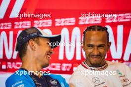 (L to R): Alexander Albon (THA) Williams Racing and Lewis Hamilton (GBR) Mercedes AMG F1 in the FIA Press Conference. 25.05.2023. Formula 1 World Championship, Rd 7, Monaco Grand Prix, Monte Carlo, Monaco, Preparation Day.