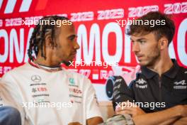 (L to R): Lewis Hamilton (GBR) Mercedes AMG F1 and Pierre Gasly (FRA) Alpine F1 Team in the FIA Press Conference. 25.05.2023. Formula 1 World Championship, Rd 7, Monaco Grand Prix, Monte Carlo, Monaco, Preparation Day.