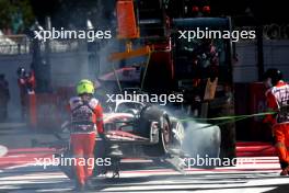 The damaged Haas VF-23 of Kevin Magnussen (DEN) Haas F1 Team, who crashed out of the race. 29.10.2023. Formula 1 World Championship, Rd 20, Mexican Grand Prix, Mexico City, Mexico, Race Day.