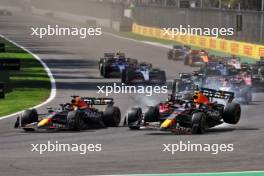 (L to R): Max Verstappen (NLD) Red Bull Racing RB19; Charles Leclerc (MON) Ferrari SF-23; and Sergio Perez (MEX) Red Bull Racing RB19 - crash at the start of the race. 29.10.2023. Formula 1 World Championship, Rd 20, Mexican Grand Prix, Mexico City, Mexico, Race Day.