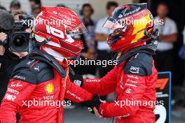 (L to R): Charles Leclerc (MON) Ferrari celebrates his pole position in qualifying parc ferme with second placed team mate Carlos Sainz Jr (ESP) Ferrari. 28.10.2023. Formula 1 World Championship, Rd 20, Mexican Grand Prix, Mexico City, Mexico, Qualifying Day.