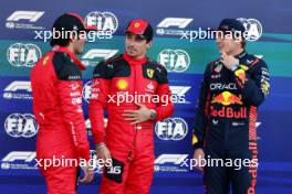 Qualifying top three in parc ferme (L to R): Carlos Sainz Jr (ESP) Ferrari, second; Charles Leclerc (MON) Ferrari, pole position; Max Verstappen (NLD) Red Bull Racing, third. 28.10.2023. Formula 1 World Championship, Rd 20, Mexican Grand Prix, Mexico City, Mexico, Qualifying Day.
