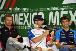 (L to R): Nico Hulkenberg (GER) Haas F1 Team; Pierre Gasly (FRA) Alpine F1 Team; and Alexander Albon (THA) Williams Racing, in the FIA Press Conference. 26.10.2023. Formula 1 World Championship, Rd 20, Mexican Grand Prix, Mexico City, Mexico, Preparation Day.