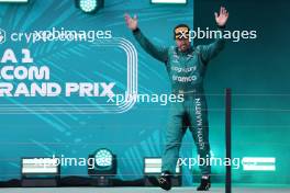 Fernando Alonso (ESP) Aston Martin F1 Team celebrates his third position on the podium. 07.05.2023. Formula 1 World Championship, Rd 5, Miami Grand Prix, Miami, Florida, USA, Race Day.