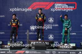 The podium (L to R): Sergio Perez (MEX) Red Bull Racing, second; Max Verstappen (NLD) Red Bull Racing, race winner; Fernando Alonso (ESP) Aston Martin F1 Team, third. 07.05.2023. Formula 1 World Championship, Rd 5, Miami Grand Prix, Miami, Florida, USA, Race Day.