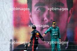 (L to R): Sergio Perez (MEX) Red Bull Racing and Fernando Alonso (ESP) Aston Martin F1 Team on the podium. 07.05.2023. Formula 1 World Championship, Rd 5, Miami Grand Prix, Miami, Florida, USA, Race Day.