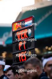 Pit board for race winner Max Verstappen (NLD) Red Bull Racing. 07.05.2023. Formula 1 World Championship, Rd 5, Miami Grand Prix, Miami, Florida, USA, Race Day.