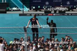 Circuit atmosphere - Red Bull Racing clothed person on the catch fencing at the podium. 07.05.2023. Formula 1 World Championship, Rd 5, Miami Grand Prix, Miami, Florida, USA, Race Day.