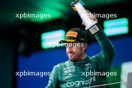 Fernando Alonso (ESP) Aston Martin F1 Team celebrates his third position on the podium. 07.05.2023. Formula 1 World Championship, Rd 5, Miami Grand Prix, Miami, Florida, USA, Race Day.